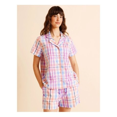 SohoCore 短袖短睡衣套装 彩色格纹