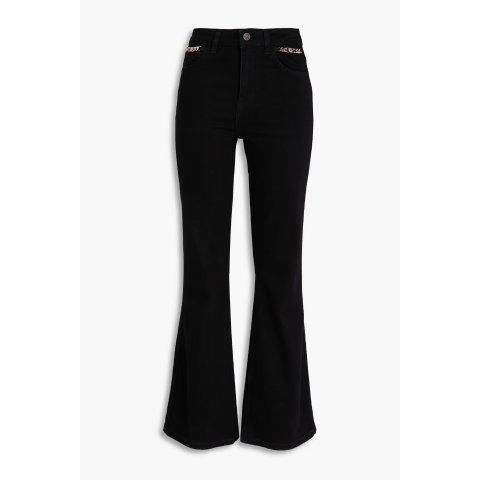 高腰链饰喇叭牛仔裤