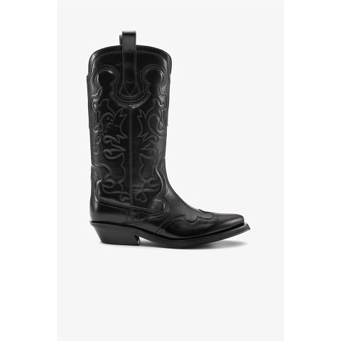 Mid Shaft 刺绣西部靴 黑色