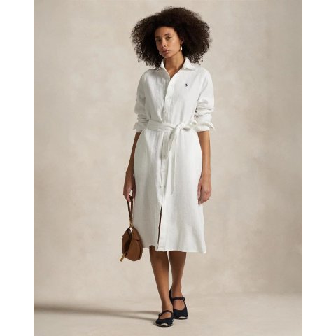 Belted 亚麻衬衫连衣裙