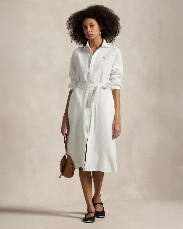 Belted 亚麻衬衫连衣裙
