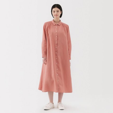 French Linen 长袖衬衫裙