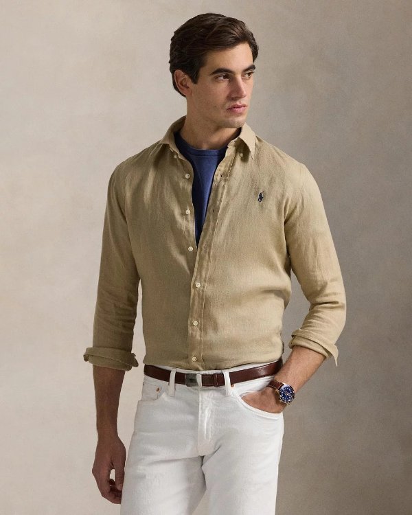 Custom Fit 亚麻衬衫 白色