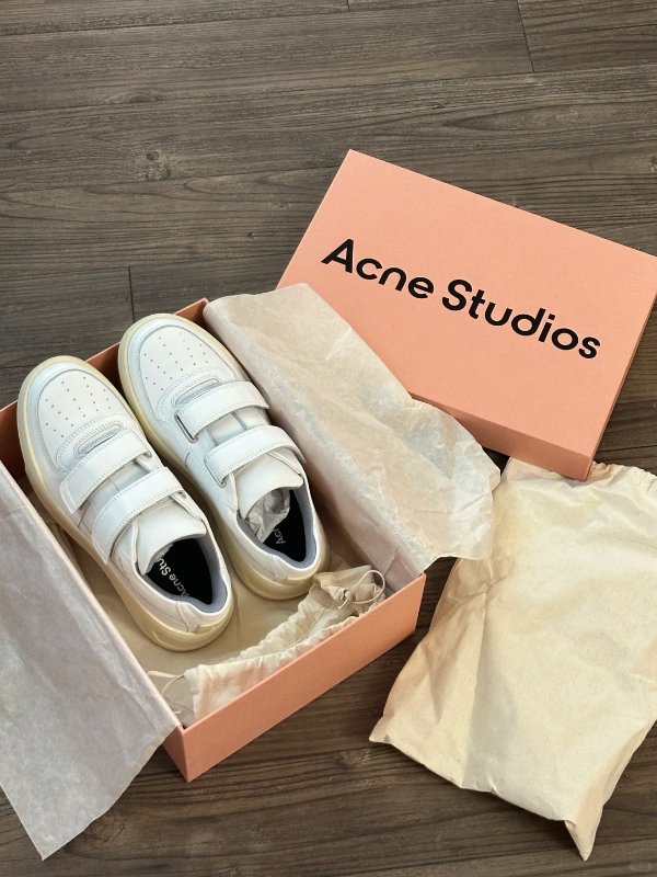 acne魔术贴笑脸小白鞋