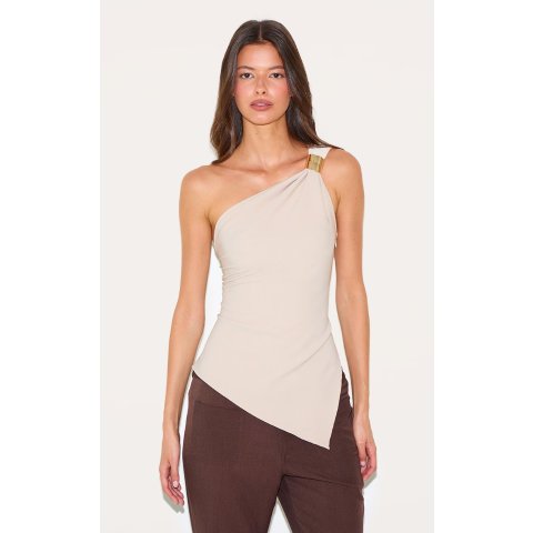 PrettyLittleThingAsymmetric 单肩长上衣 米色