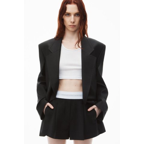 Logo 高腰百褶短裤