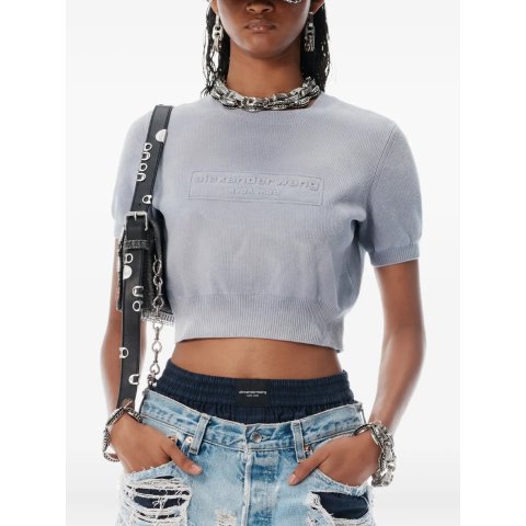 Logo 压花针织短款上衣