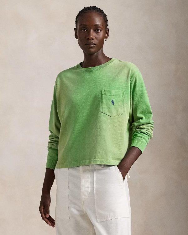 口袋长袖印花T恤