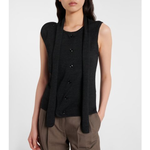 Asymmetric 羊毛领结马甲