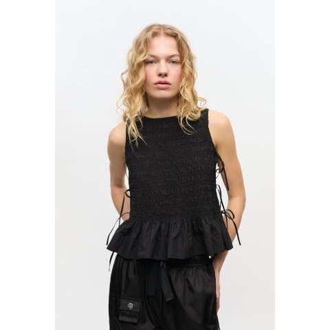 Black 棉质绑带上衣