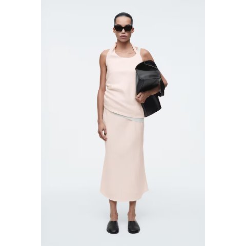 LINEN-BLEND 中长半身裙