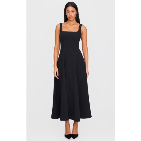 PrettyLittleThingTall 黑色方领中长连衣裙