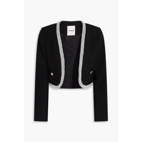 棉混纺亮饰短款粗花呢夹克