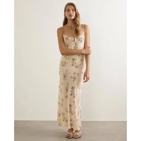 印花吊带长裙