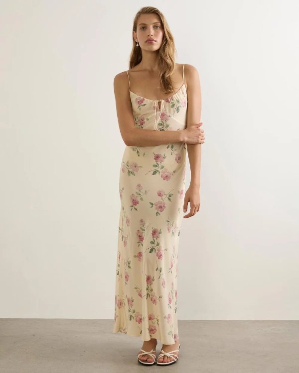 印花吊带长裙
