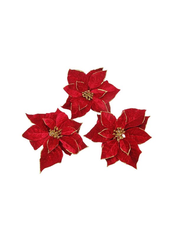 Clip On 圣诞红花夹饰 3件