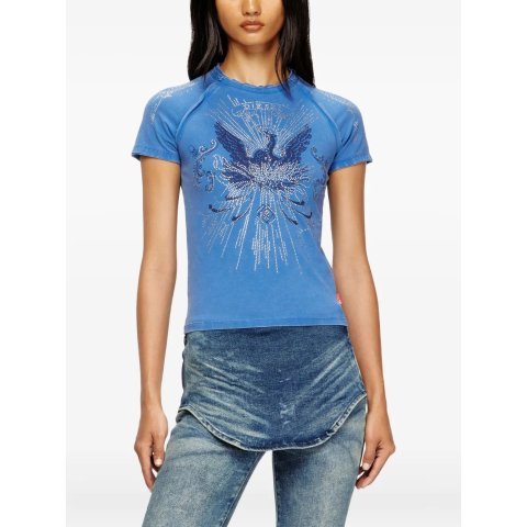 Rhinestone 镶钻拼接袖T恤