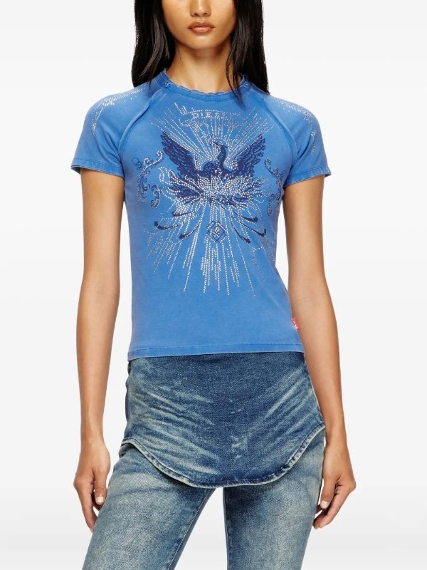 Rhinestone 镶钻拼接袖T恤