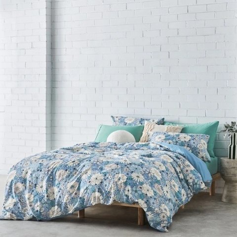 蓝色花卉超柔被套三件套