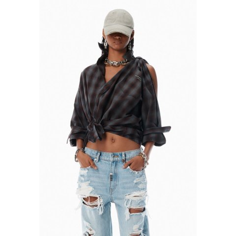 Red Plaid 不对称衬衫