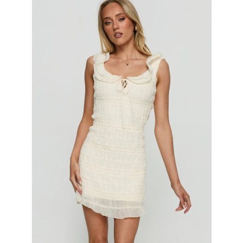 Elenore 褶边纹理连衣裙 奶油色