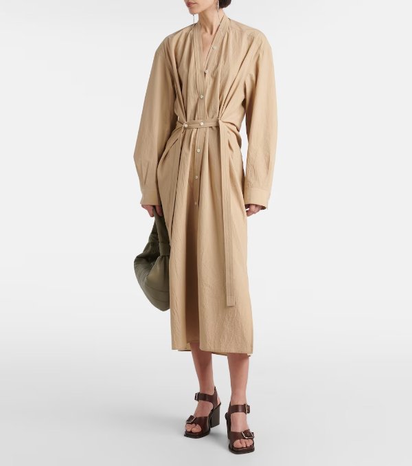 棉质束腰衬衫裙