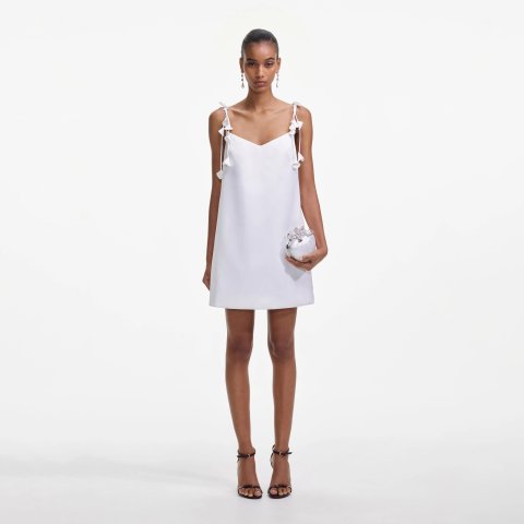 White Satin 花卉迷你连衣裙