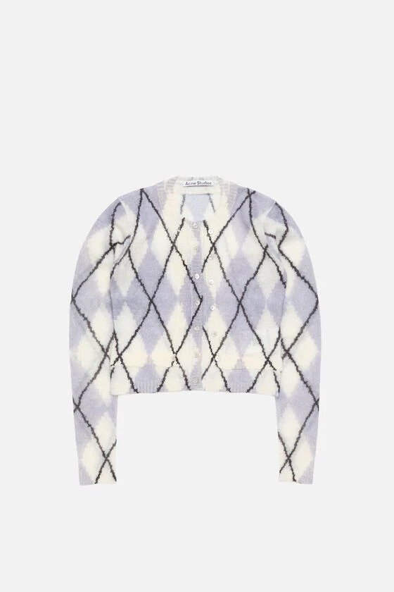 马海毛格纹开衫