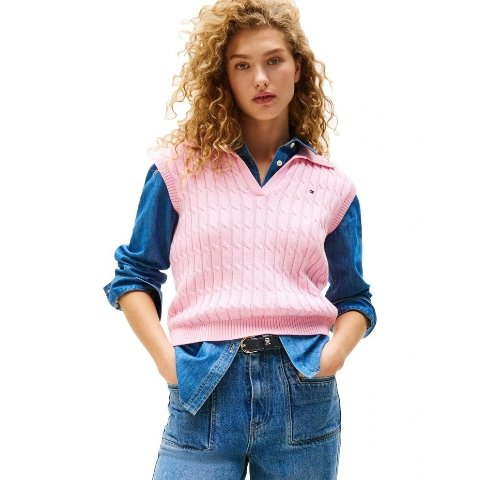 女针织无袖马甲 粉色