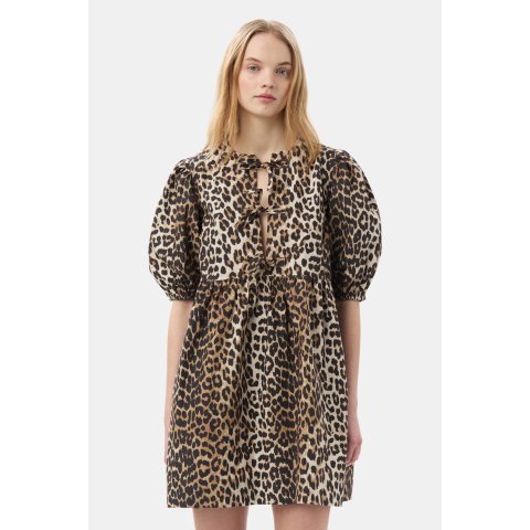 Ganni豹纹泡泡袖连衣裙