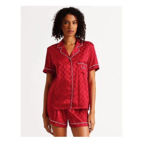 缎面短袖睡衣套装 红色