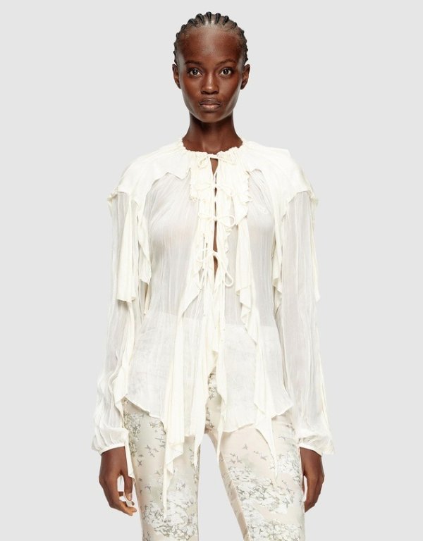 不对称针织荷叶边上衣