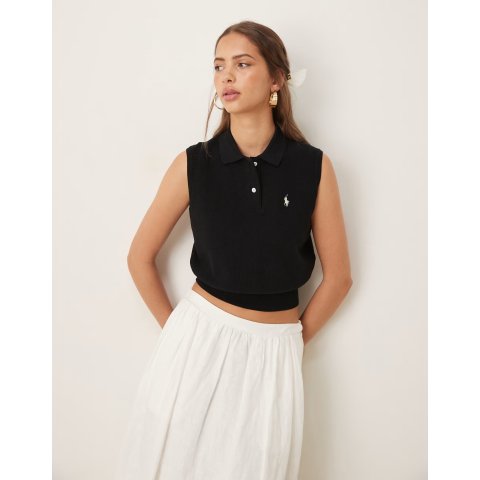  黑色无袖短款POLO衫