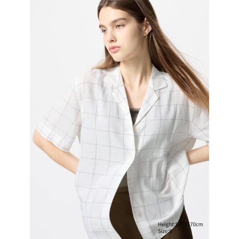 Uniqlo亚麻短袖开领衬衫