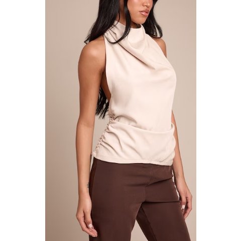 PrettyLittleThingStone 高领露背编织上衣