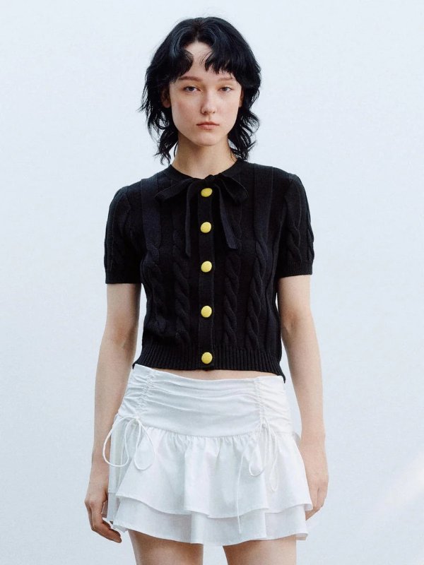 蝴蝶结短袖开衫