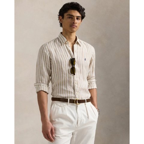 Custom Fit 条纹亚麻衬衫