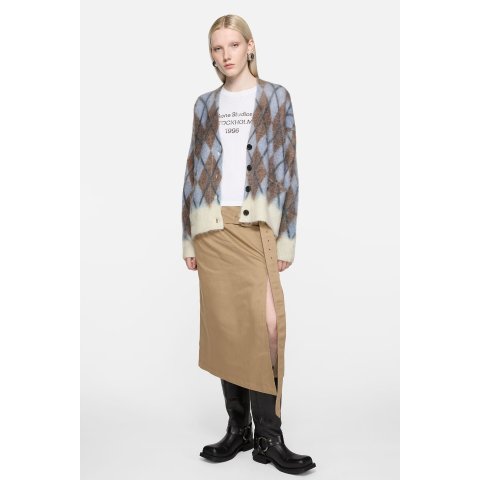 马海毛格纹羊毛开衫