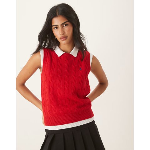 红色羊毛针织无袖背心