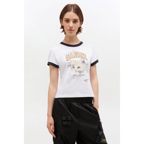 Ganni猫咪短款T恤