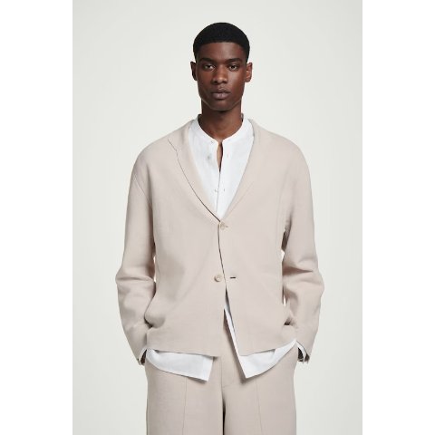 COS亚麻针织单排扣西装