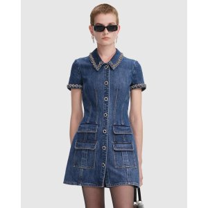 Denim 水晶装饰牛仔连衣裙