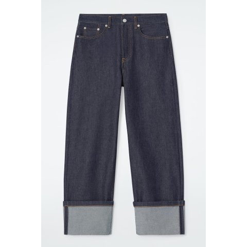 FACADE 直筒牛仔裤 翻边