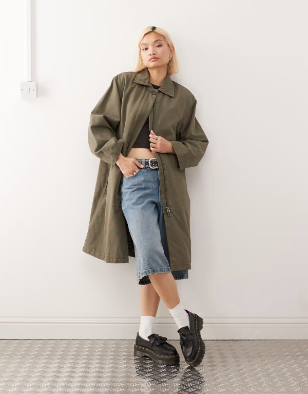 Weekday 复古帆布大衣 卡其色