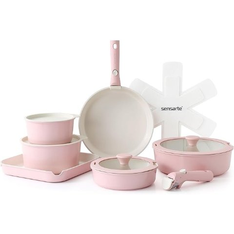 陶瓷锅具套装 17件 粉色