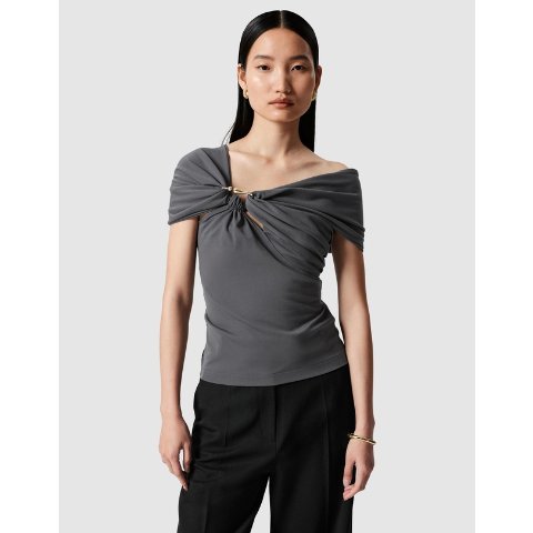 Draped 一字肩上衣