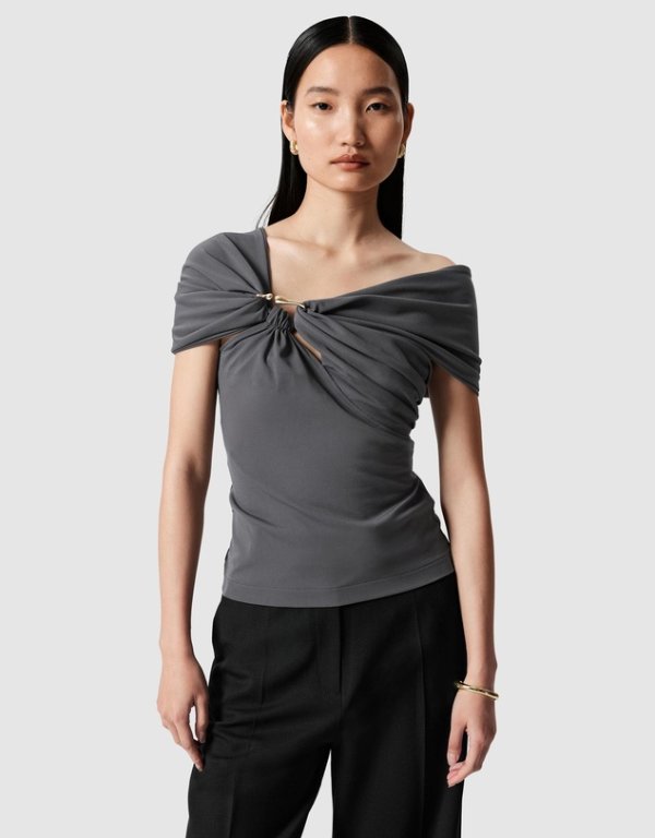 Draped 一字肩上衣