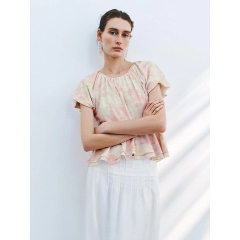 URban Revivo荷叶边印花上衣