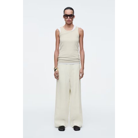 STRAIGHT-LEG 休闲亚麻裤