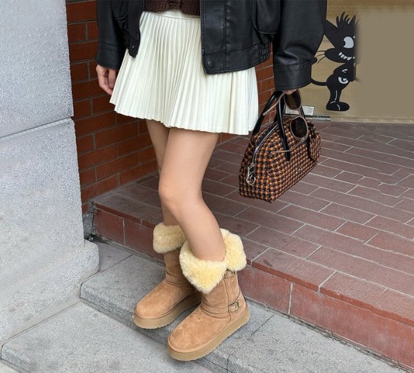 羊毛高筒厚底靴